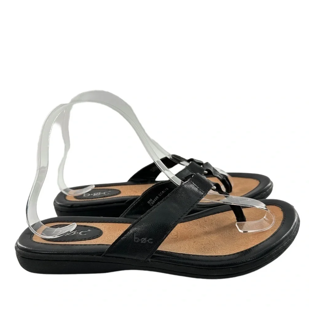Boc born concepts size 8 black faux leather vegan thong flip flops